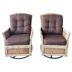 Vintage Boho Chic Bamboo Rattan and Sea Grass Rocking Swivel Chairs