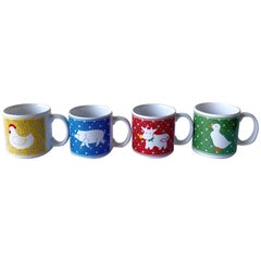 Jsny Taiwan Calico Farm Animal Mugs - 4 Cups