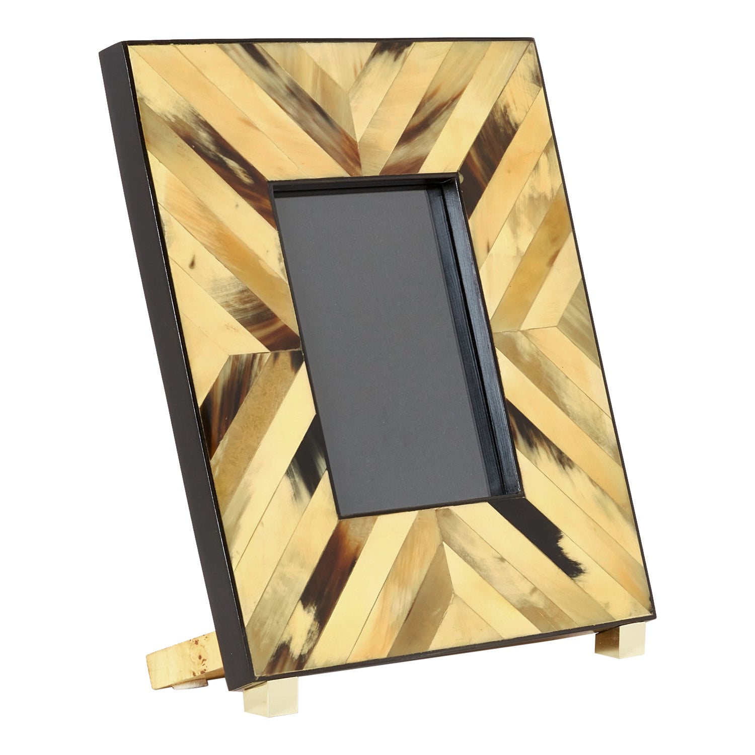 Mid-Century Italian brass horn marquetry picture frame 1970 For Sale