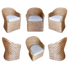 Set of Six Rattan Armchairs with Cushions