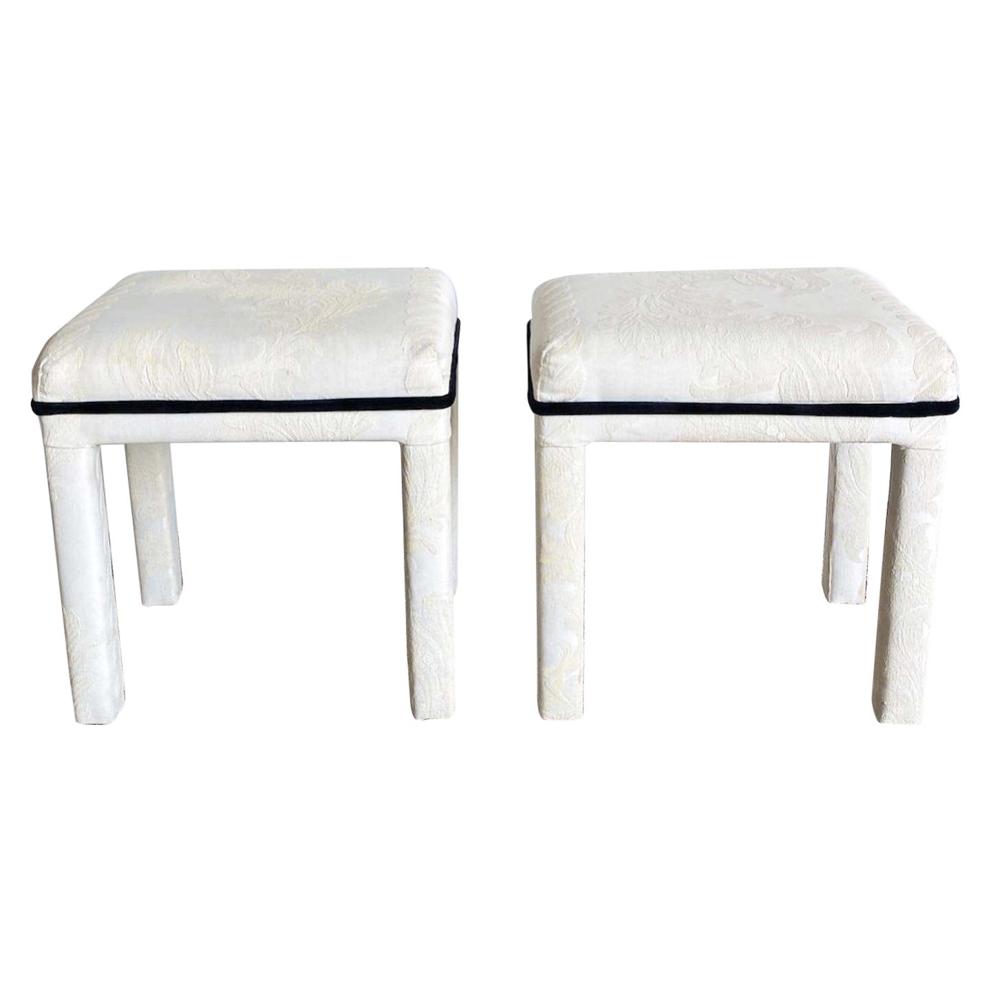 Postmodern Off White Low Parsons Stools - a Pair For Sale