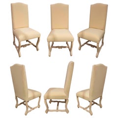 Retro Set of Six Wooden High Backed Dining Chairs for Upholstery