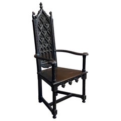 Victorian Era Carved English Feudal Oak Armchair