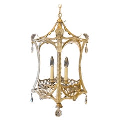 Merveilleux lustre-lanterne Pagode en cristal de roche perlé, argenté et doré Chinoiserie