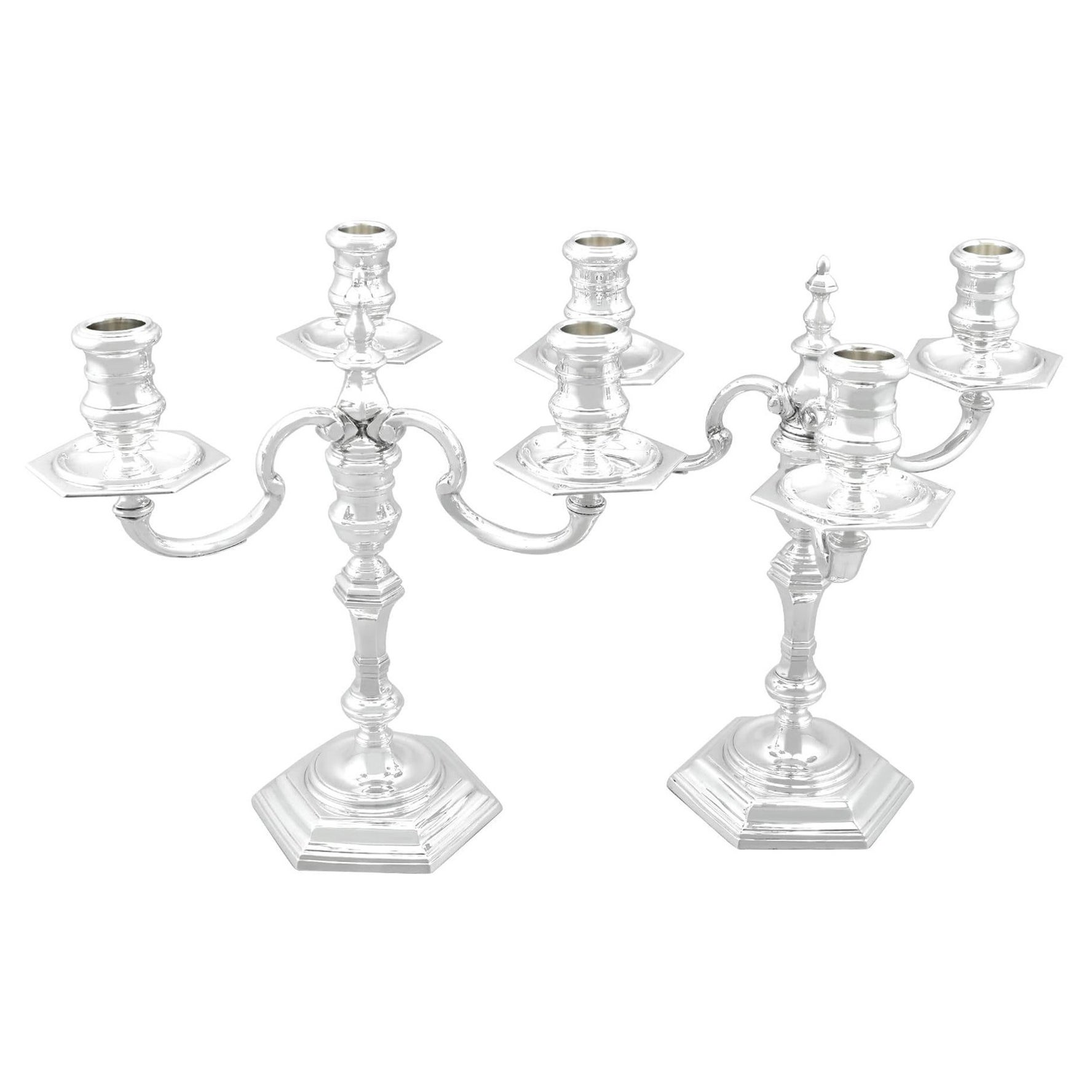 Vintage Sterling Silver Three Light Candelabra For Sale