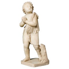 Sculpture ancienne en marbre blanc statuaire d'une jeune fille