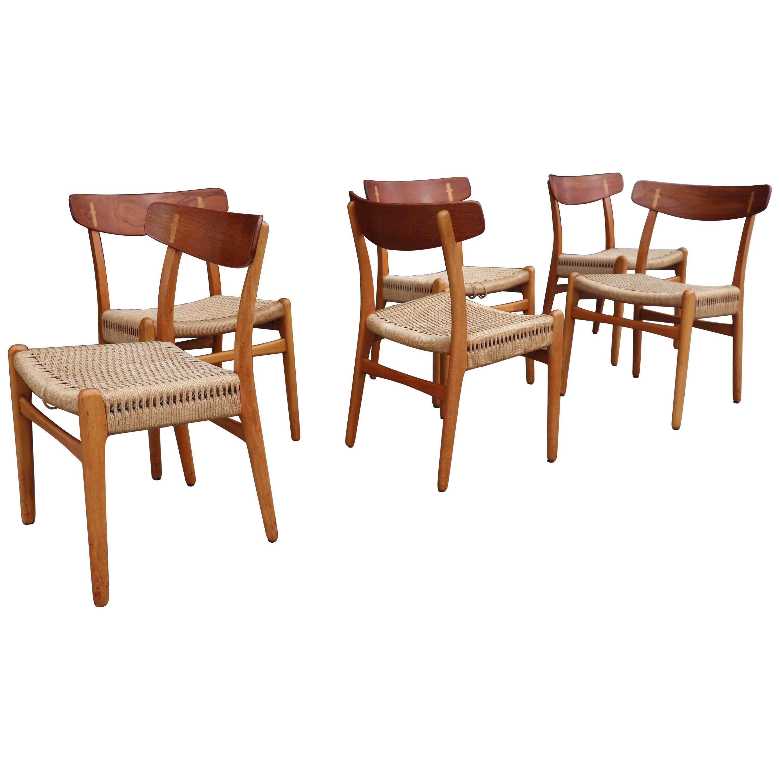 Vintage 1960s Set of 6 ch23 model dining chairs by Hans J. Wegner For Sale