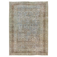 Tappeto oversize in lana persiana Tabriz del 1900 in marrone con motivo floreale alllover
