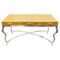 Century Furniture Modern Chrome and Zebra Wood Metal Base Desk Table 849-761
