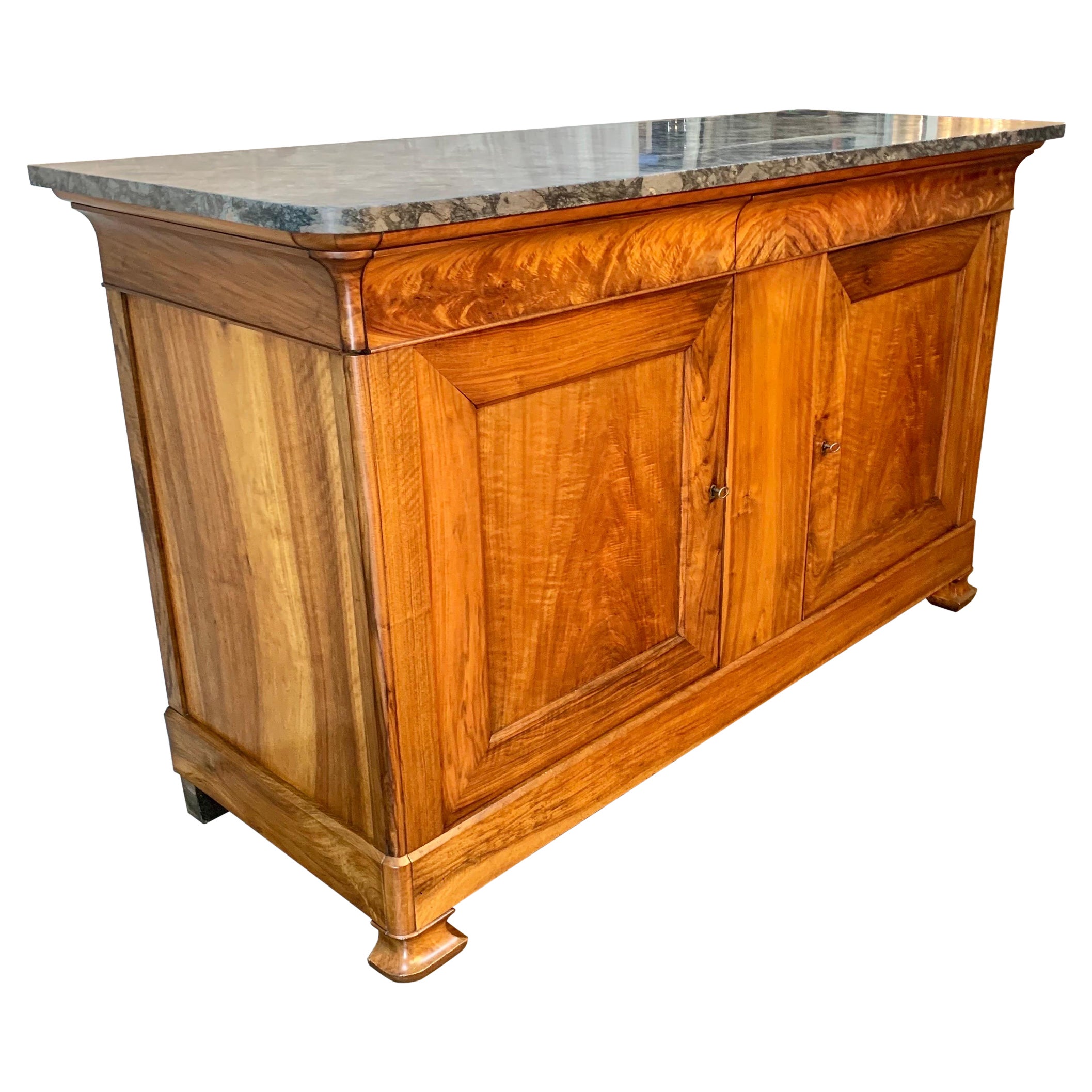 19th Century Louis Philippe French Walnut Sideboard Buffet with Marble Top For Sale
