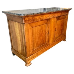 Antique 19th Century Louis Philippe French Walnut Sideboard Buffet with Marble Top