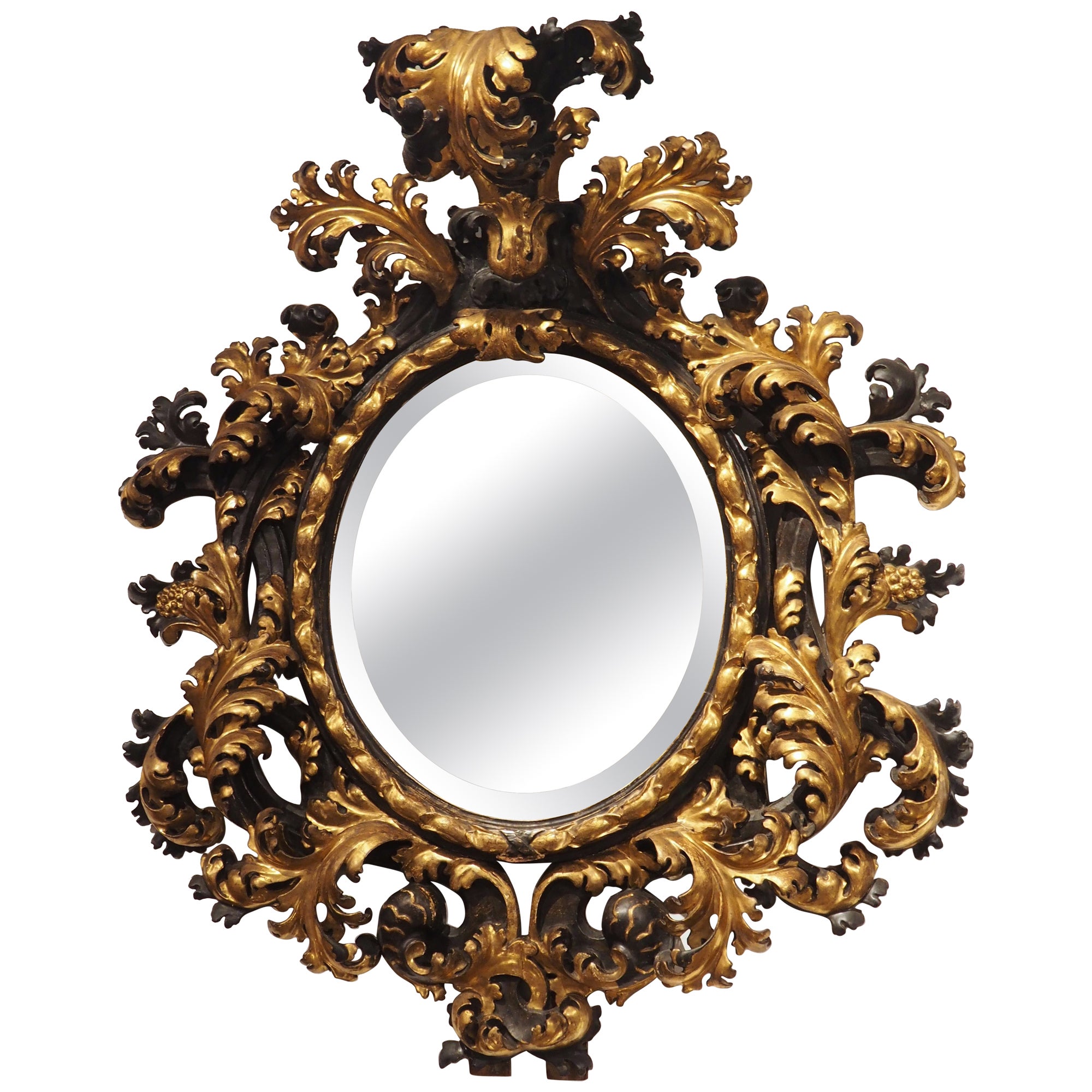 Fabulous Antique Florentine Black and Gold Wall Mirror, Circa 1850 For Sale