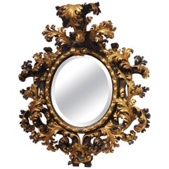 Fabulous Used Florentine Black and Gold Wall Mirror, Circa 1850
