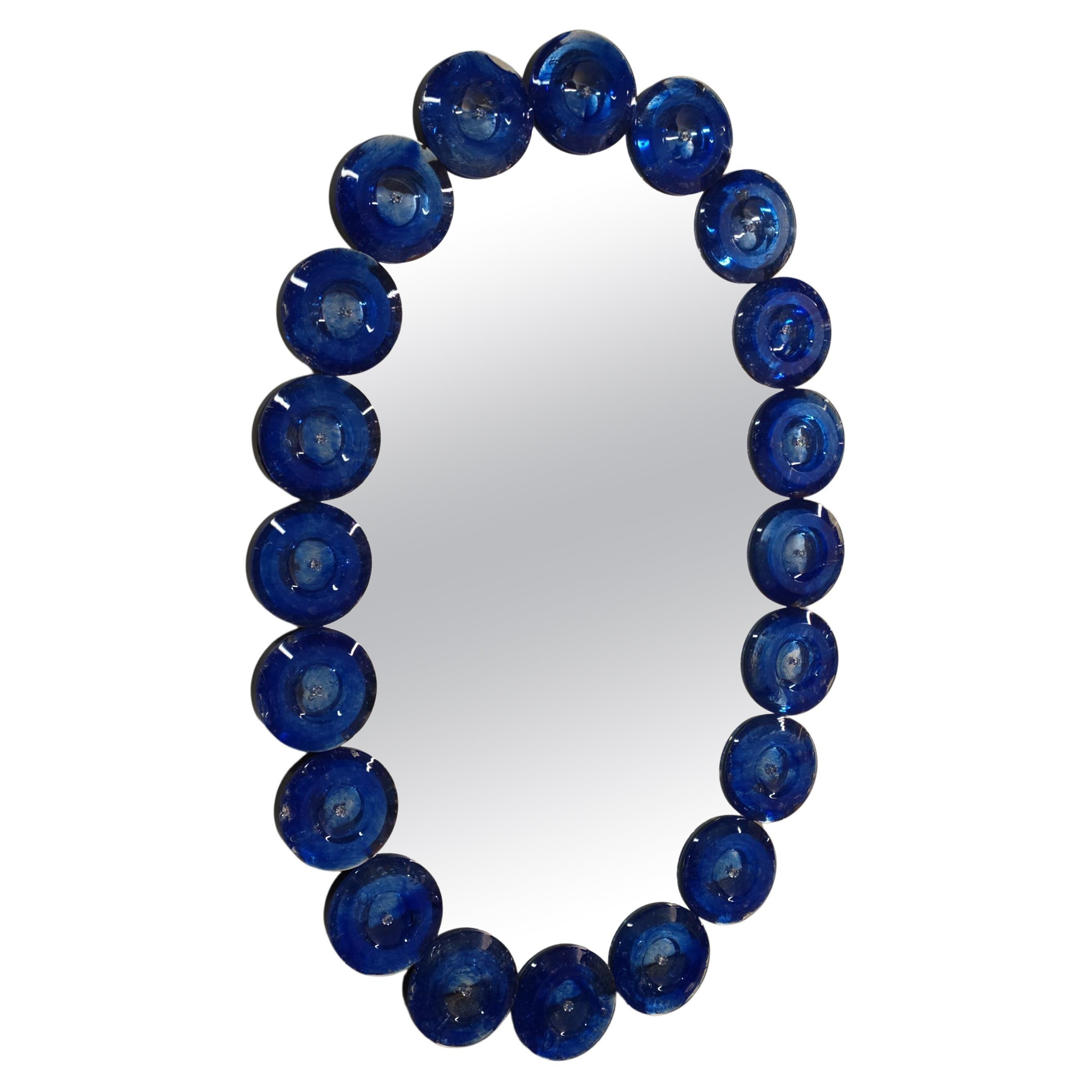 Ovale Blu'" Specchio in Vetro di Murano in Stile Contemporaneo by Fratelli Tosi  For Sale