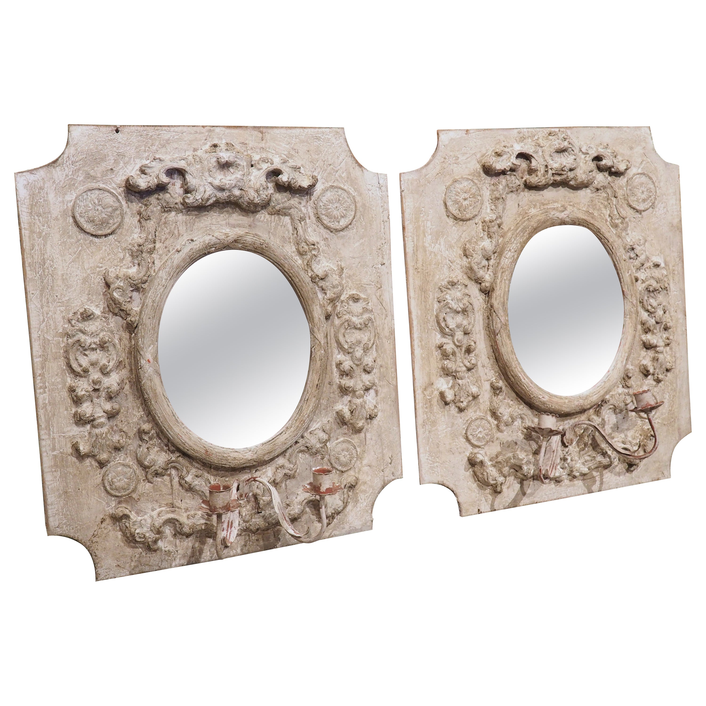 Pair of Italian Painted Wood and Gesso Mirror Sconces