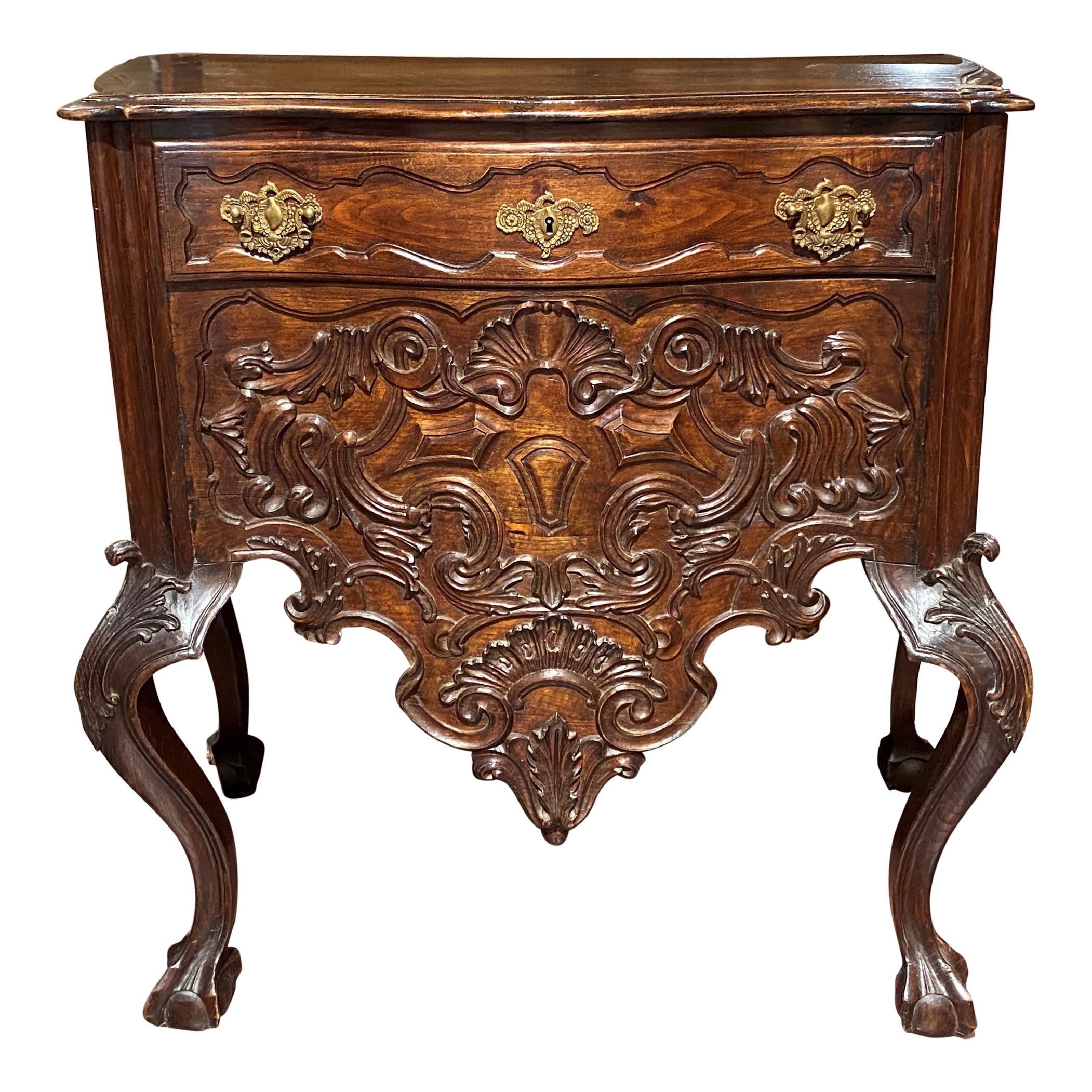 19th Century Portuguese Ornately Carved Rococo Revival Lowboy For Sale