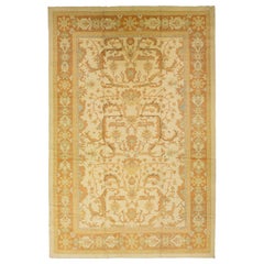 Alfombra Turca Moderna Oushak Beige Con Motivo Allover