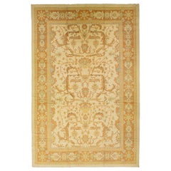 Tapis turc moderne beige d'Oushak avec motif sur toute sa surface