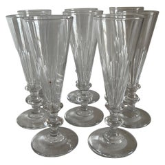 Antique American 1850 Blown Flint Glass Champagne Flutes, Set of 8