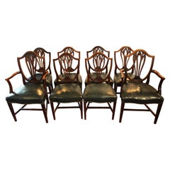 Late 19th Century Set of 8 Sheraton Style Dining Chairs, English