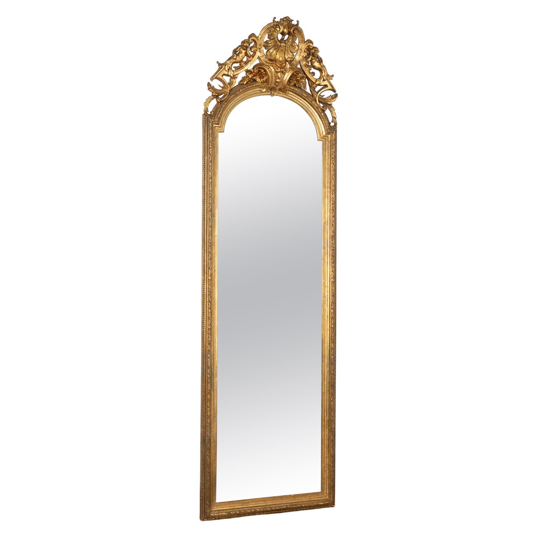 Tall Narrow Gold Gilt Mirror, Sweden Circa 1870-90