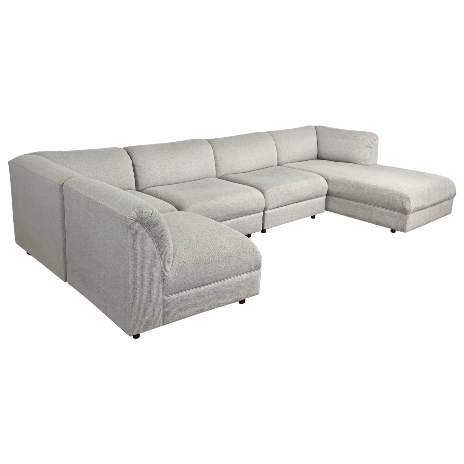Late 20th Century Modern Modular Sectional Sofa 5 Pieces with Chaise Gray Tweed  For Sale