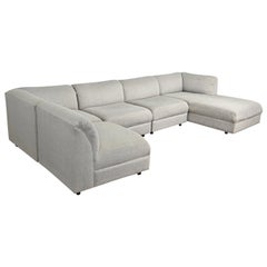 Late 20th Century Modern Modular Sectional Sofa 5 Pieces with Chaise Gray Tweed 