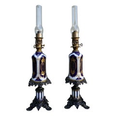Paire de lampes à huile de Bayeux avec montures en bronze