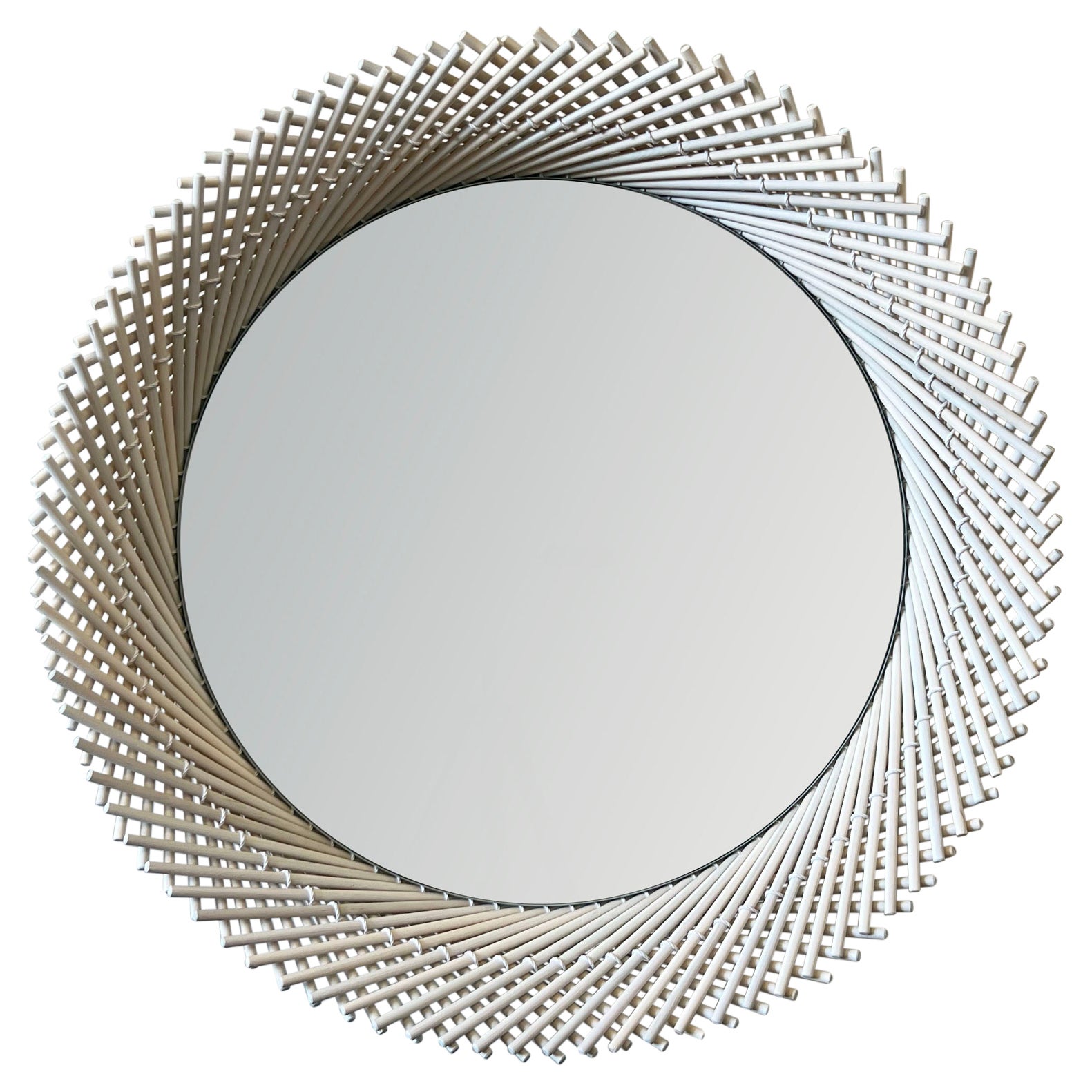 Miroir rond Mooda en bois d'érable blanchi 18, miroir transparent par INDO- en vente