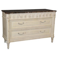 Directoire Style Paint Decorated Granite Top Commode Chest of Drawers