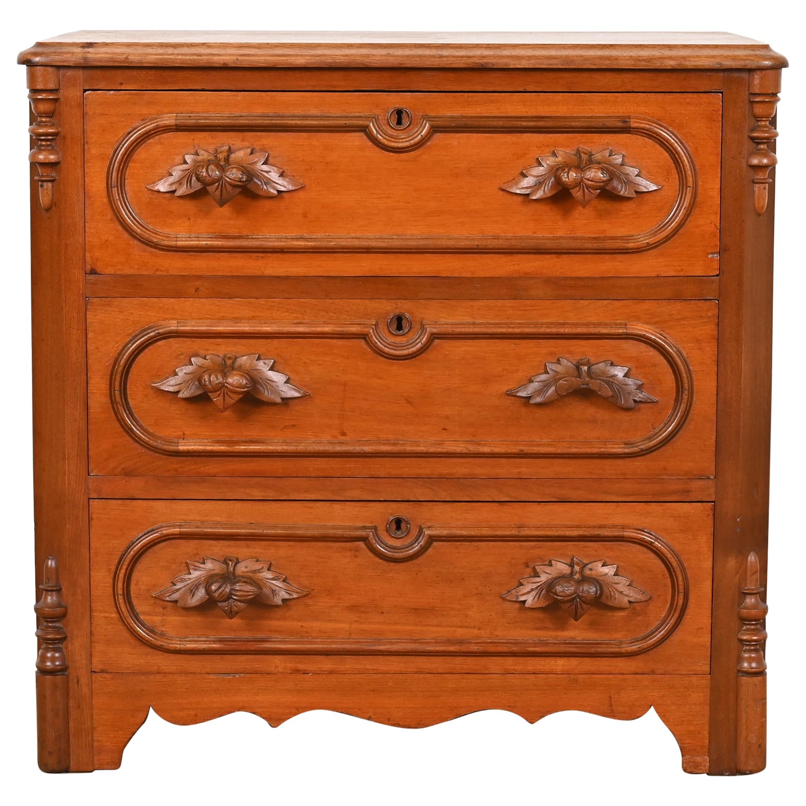 Early Widdicomb Victorian Carved Walnut Chest of Drawers, Circa 1870 For Sale