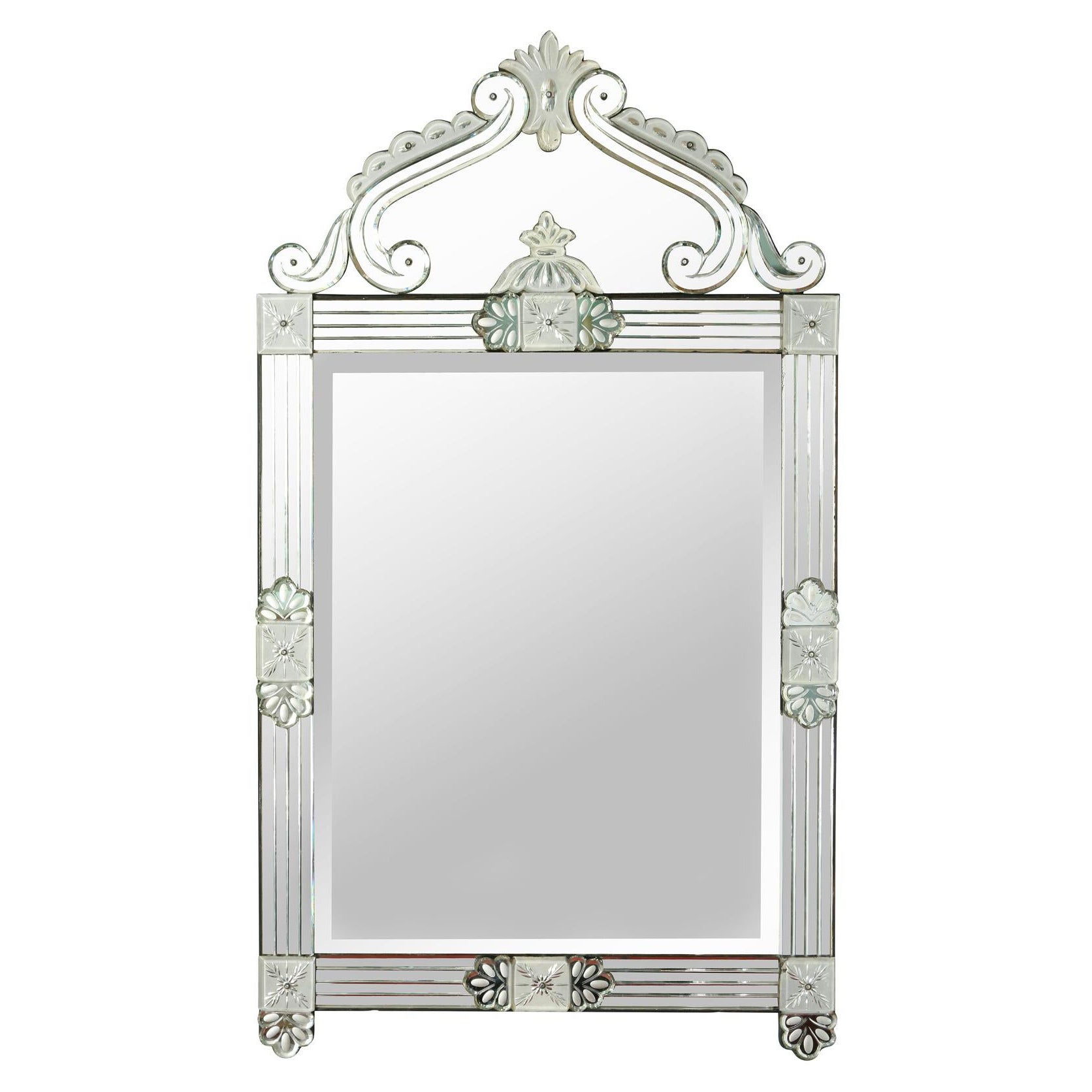 Mid Century Venetian Rectangular Mirror With Foliate Details