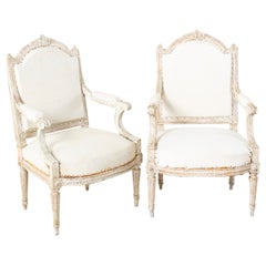 Mid 19th Century French Louis XVI Style Painted Armchairs or Bergeres
