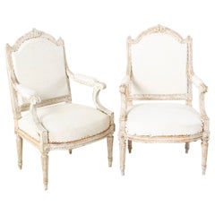 Sillones o Bergeres Franceses de Mediados del Siglo XIX Estilo Luis XVI Pintados