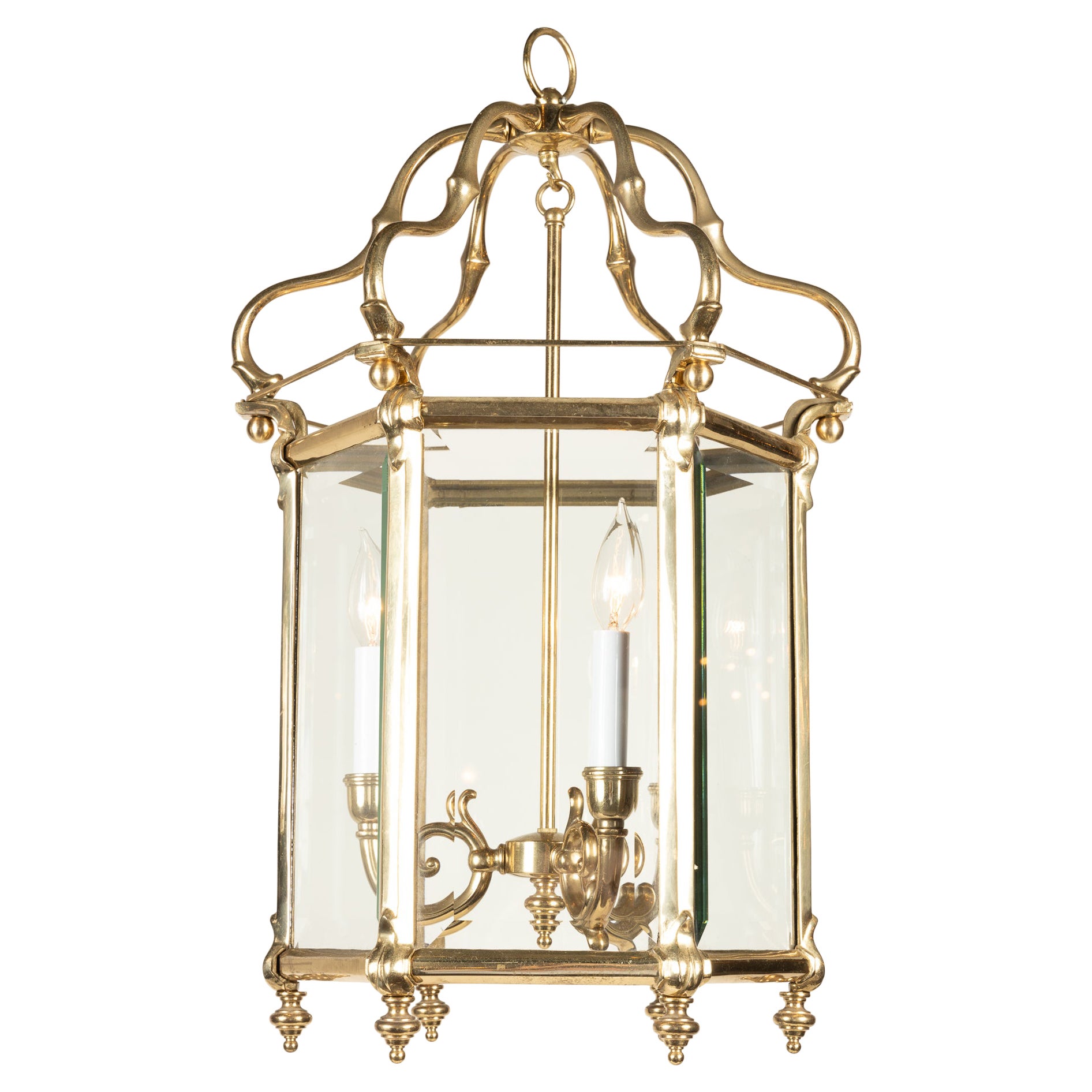 Louis XVI Bronze and Bevelled Glass Lantern, Italian Mid 20th Century For Sale