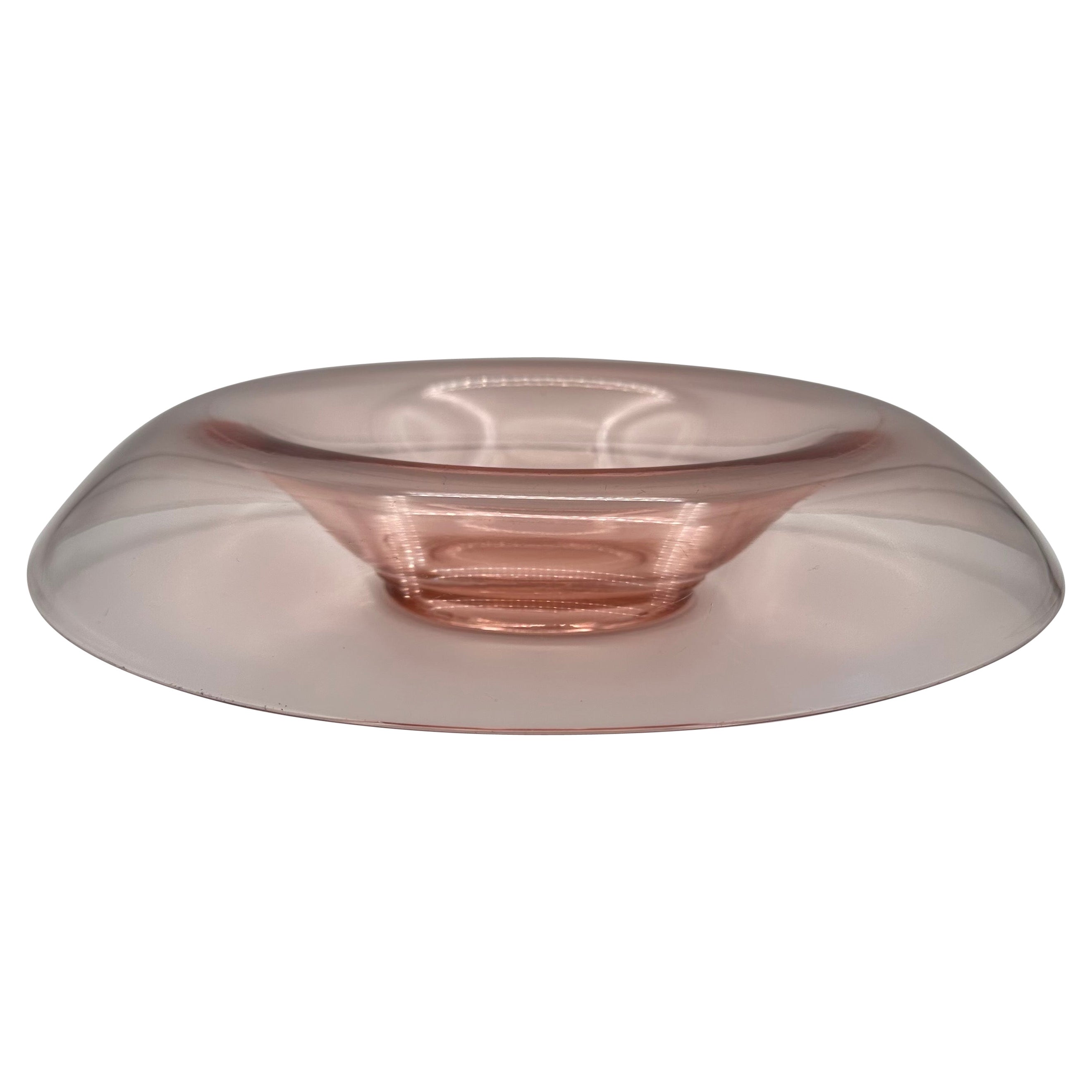 Vintage Pink Glass Round Centerpiece Bowl with Curved Waterfall Shape