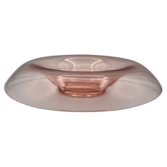 Vintage Pink Glass Round Centerpiece Bowl with Curved Waterfall Shape