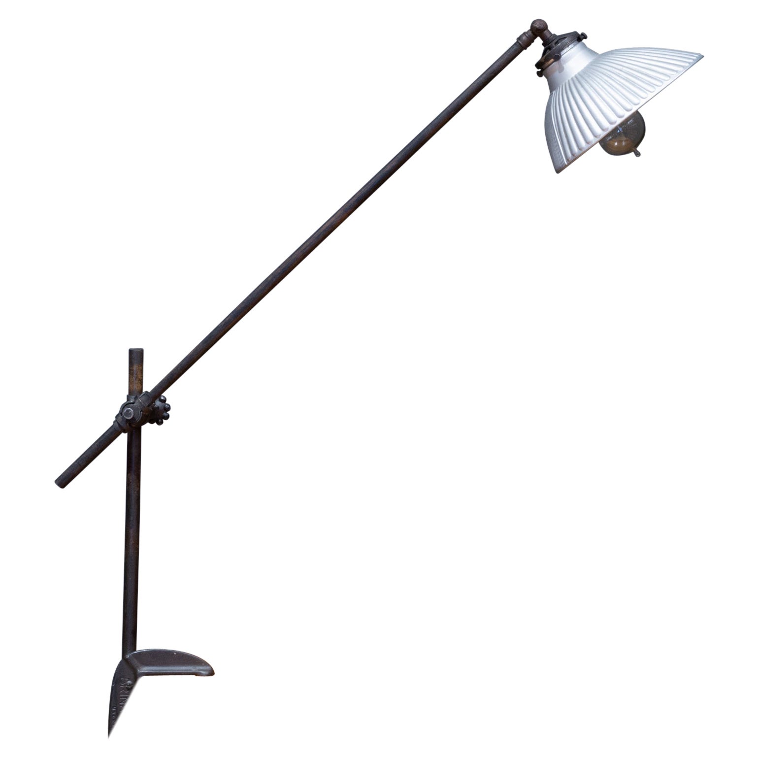 Adjustable Industrial Task Lamp with Glass Shade c.1920-FREE SHIPPING