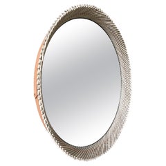 Mooda Round Mirror 30 / Bleached Oak Wood, Clear Mirror, Leather Stitch by INDO-