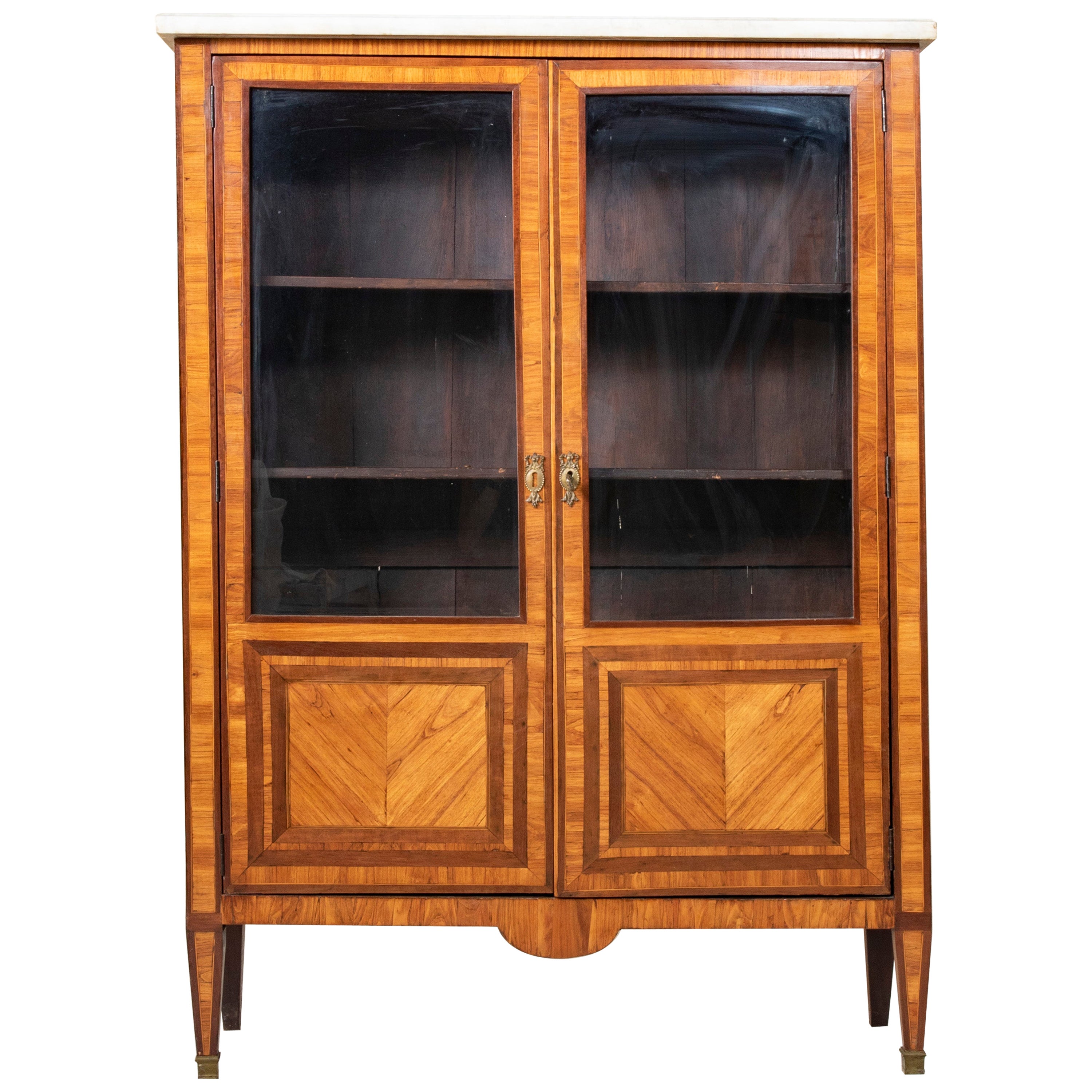 Late 18th Century French Louis XVI Period Marquetry Bookcase or Vitrine, Marble