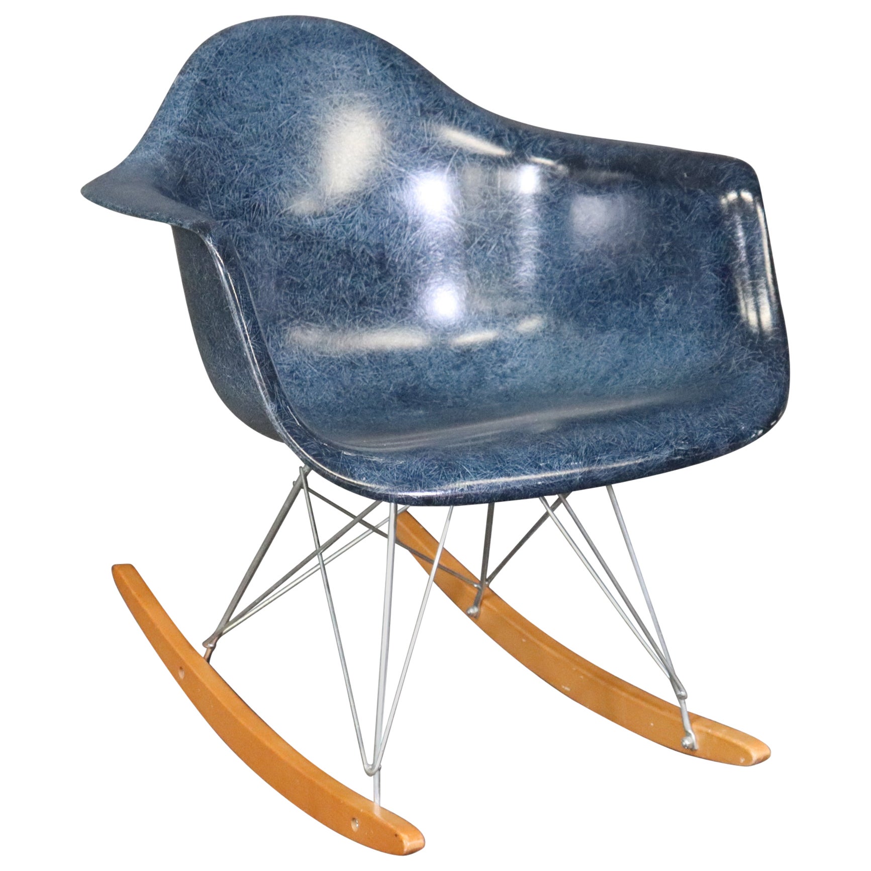 Mid Century Modern Blue Modernica Fiberglass Child’s Rocking Chair For Sale