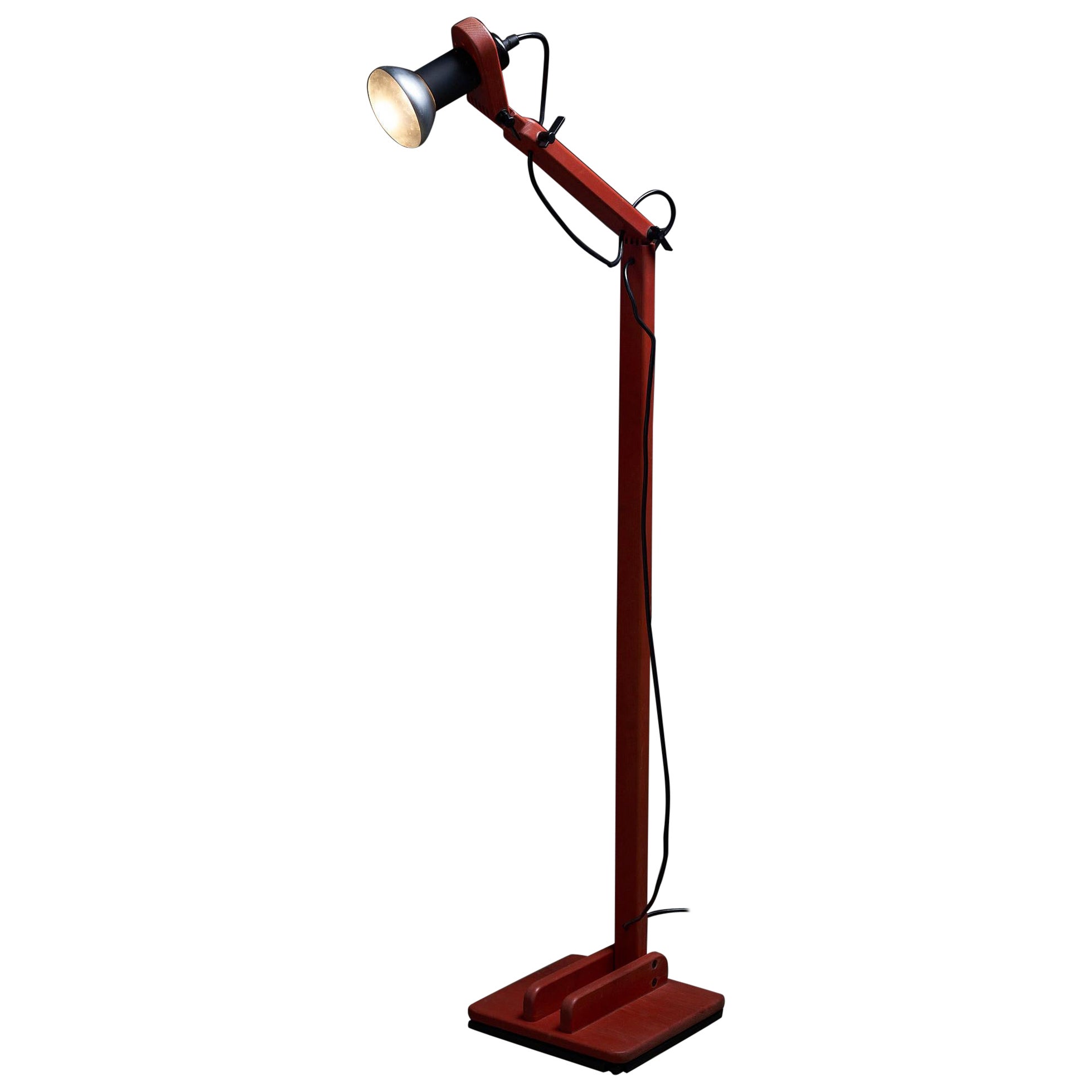 Mid-Century Wooden Segmented Floor Lamp Red For Sale