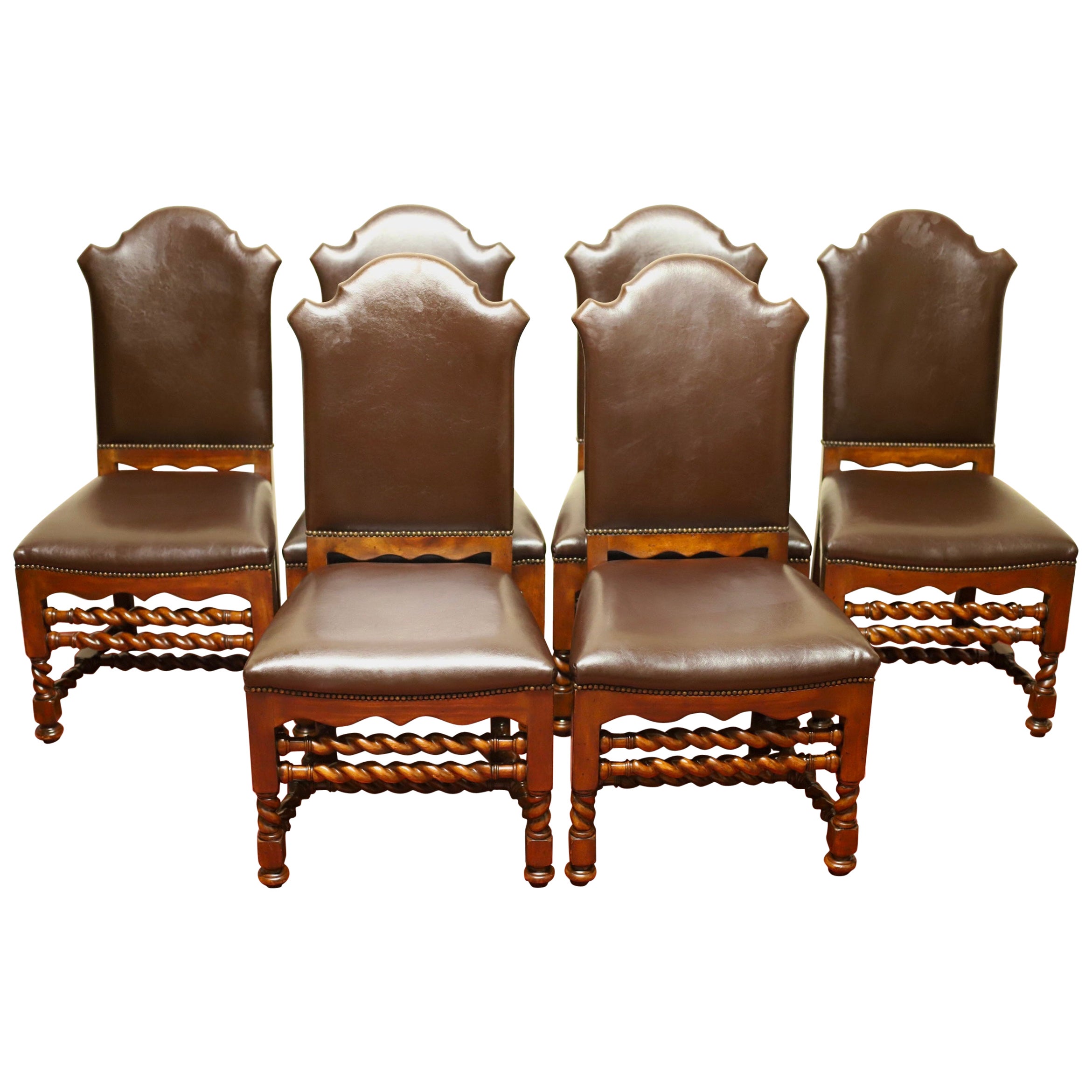 Luxury Set Of Six Theodore Alexander Leather Dining Chairs