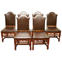 Luxury Set Of Six Theodore Alexander Leather Dining Chairs