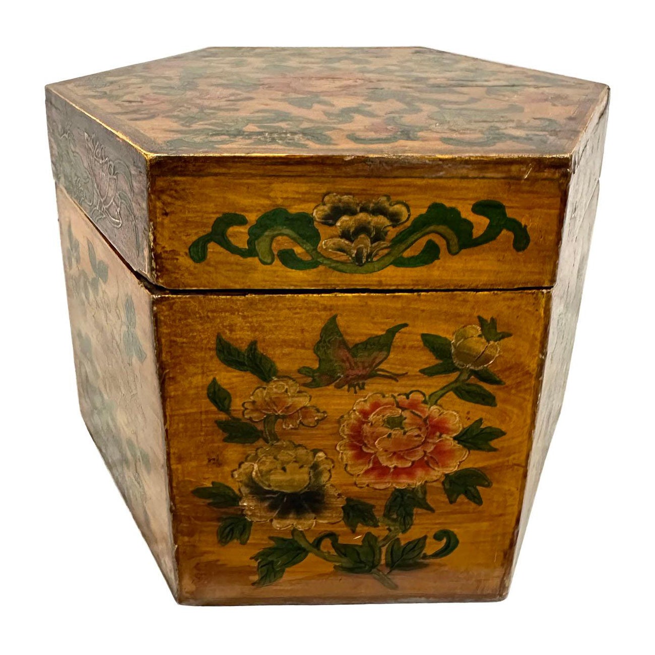 Mid 20th Century Chinese Hand Painted Sewing Box, Jewelry Box For Sale