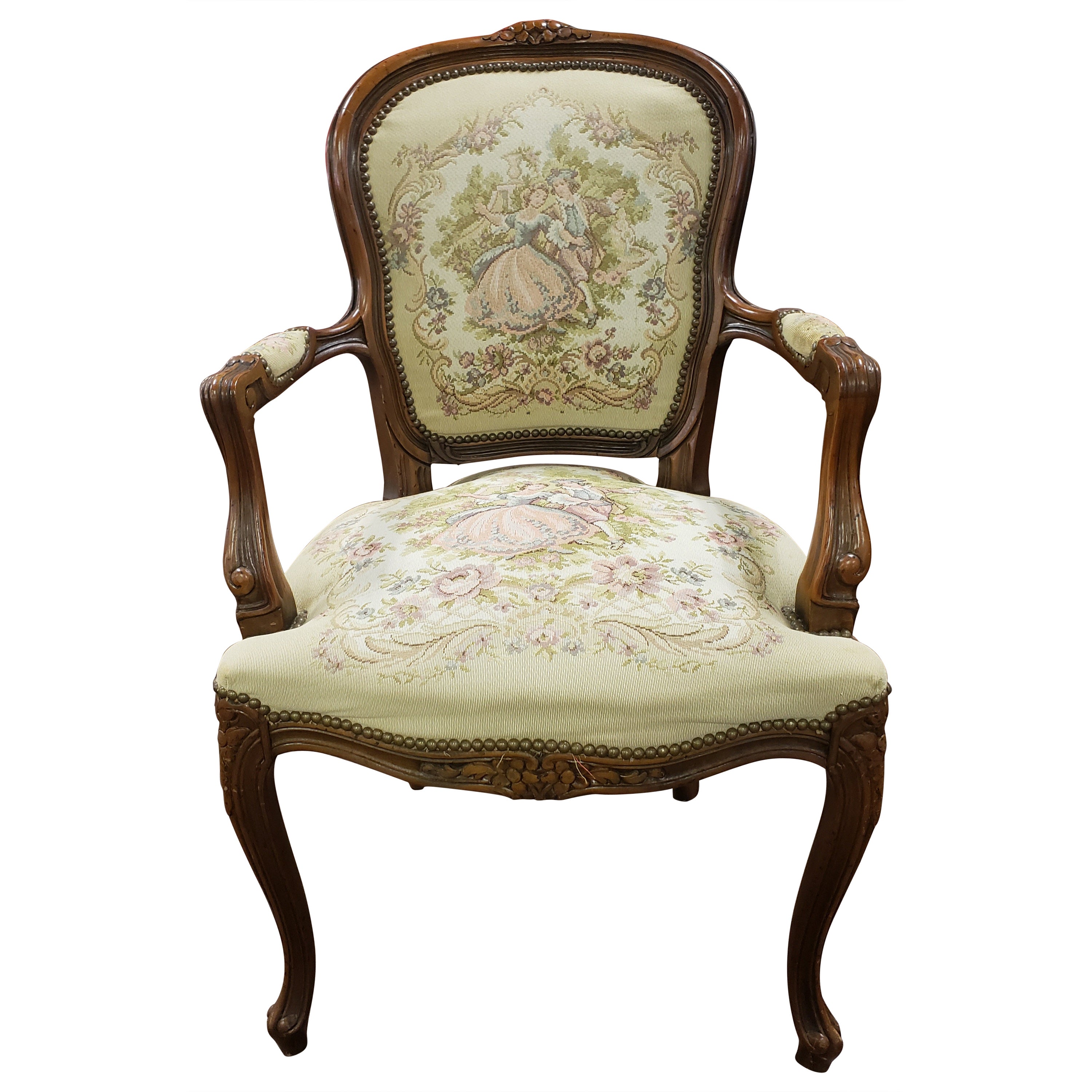 20th Century Chateau D'Ax Louis XV Tapestry Armchair  For Sale