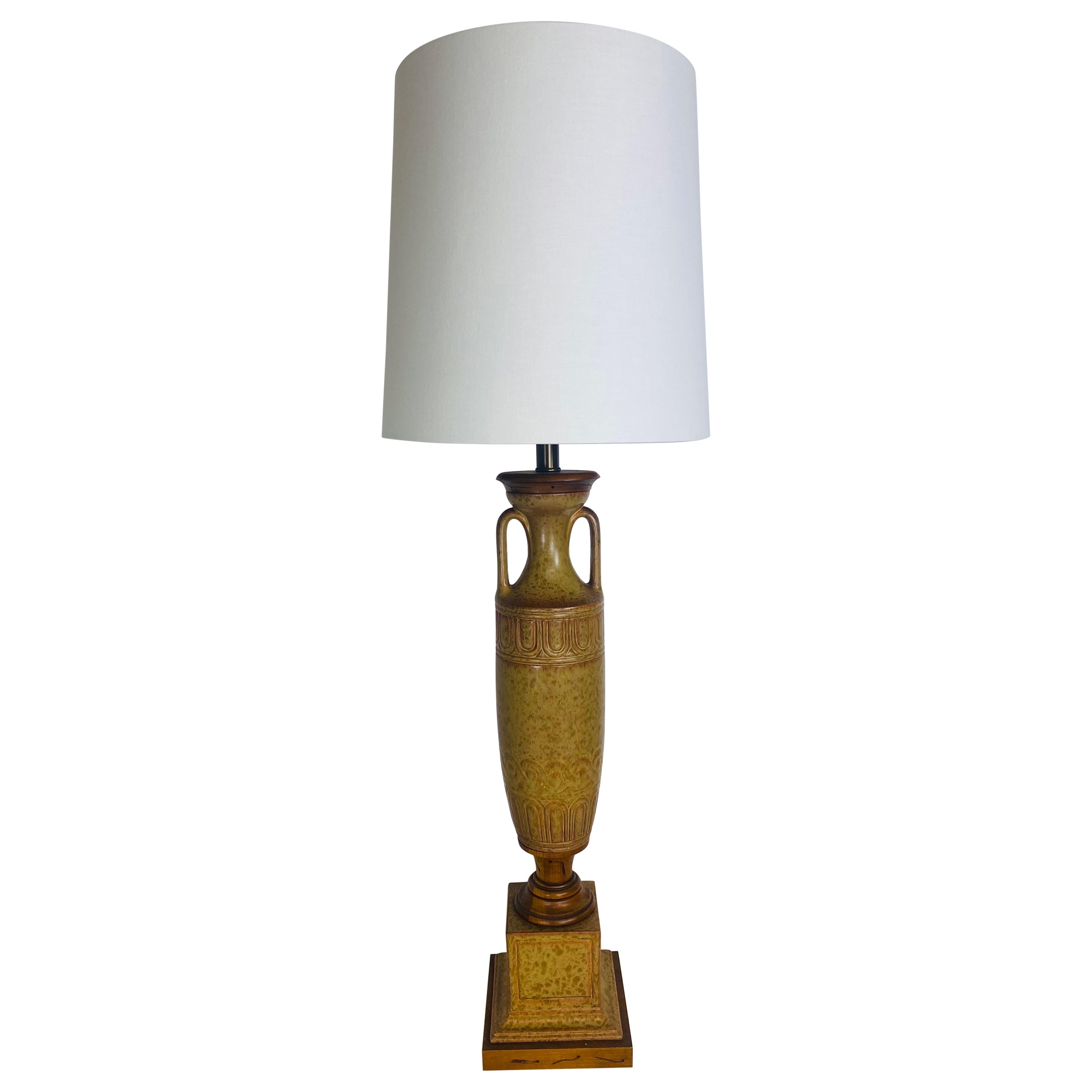 Handsome mid century classical revival decorator pottery table lamp For Sale