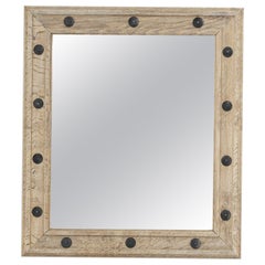 Vintage French Bleached Oak and Metal Mirror