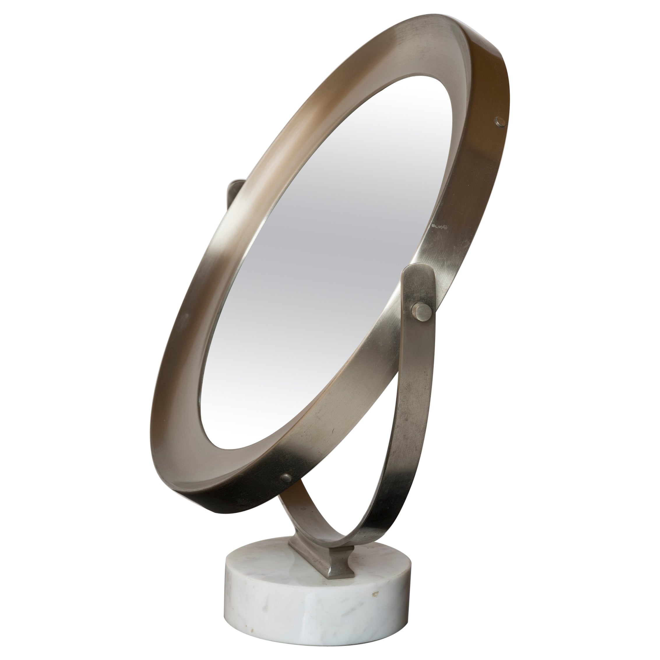 Stainless Steel & Carrara Marble Table Mirror by Sergio Mazza - Italy 1970s For Sale