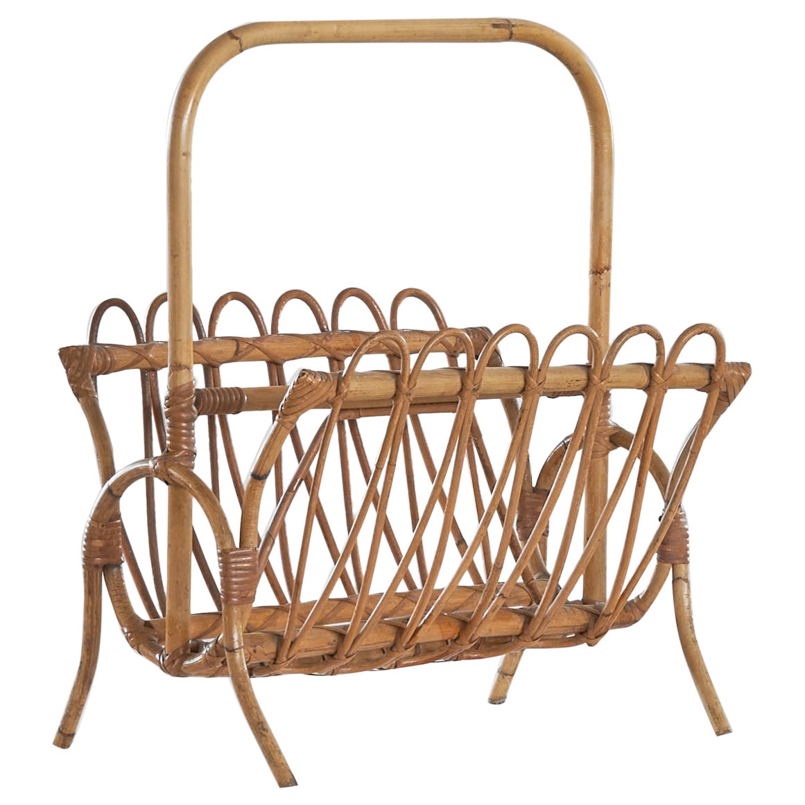 Mid Century Magazine Rack in Bamboo 1960s For Sale